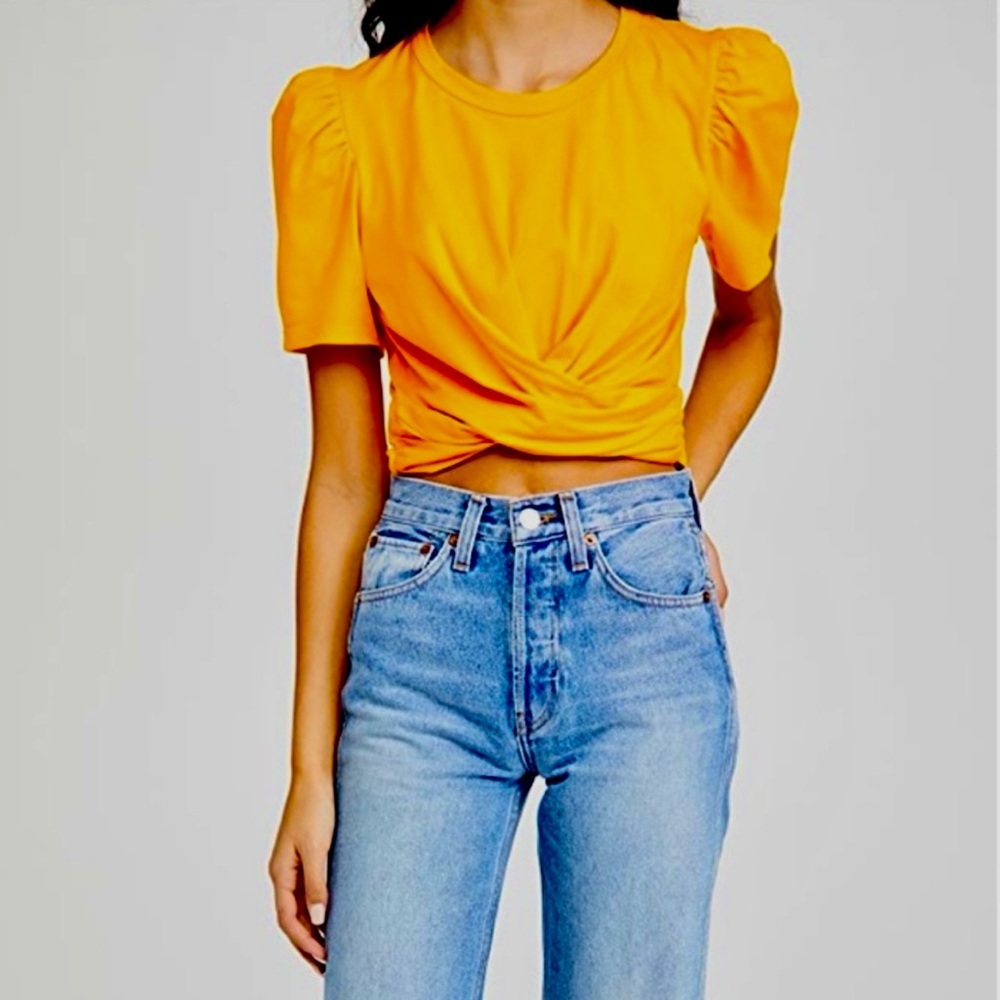 A.L.C. Monica Tee Crop Top Crew Neck Tie Back Orange Size Medium